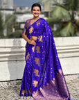 Violet Soft Silk Dual Zari Woven Saree with Nandi Border
