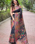 Jade Black Pashmina Kashmiri Silk Zari Woven Saree