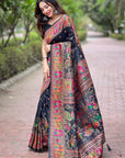 Jade Black Pashmina Kashmiri Silk Zari Woven Saree