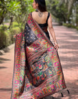 Jade Black Pashmina Kashmiri Silk Zari Woven Saree
