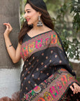 Jade Black Pashmina Kashmiri Silk Zari Woven Saree