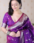 Purple Banarasi Soft Silk Silver Zari Woven Saree