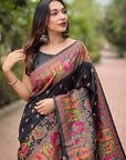Jade Black Pashmina Kashmiri Silk Zari Woven Saree