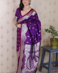 Purple Banarasi Soft Silk Silver Zari Woven Saree