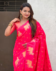 Pink Soft Silk Dual Zari Woven Saree with Nandi Border