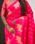 Pink Soft Silk Dual Zari Woven Saree with Nandi Border