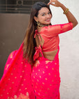 Pink Soft Silk Dual Zari Woven Saree with Nandi Border