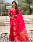 Pink Soft Silk Dual Zari Woven Saree with Nandi Border