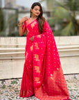 Pink Soft Silk Dual Zari Woven Saree with Nandi Border
