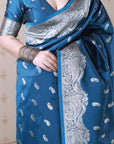 Blue Banarasi Soft Silk Silver Zari Woven Saree