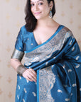Blue Banarasi Soft Silk Silver Zari Woven Saree