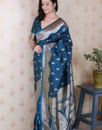 Blue Banarasi Soft Silk Silver Zari Woven Saree