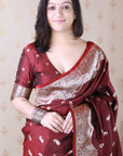 Maroon Banarasi Soft Silk Silver Zari Woven Saree
