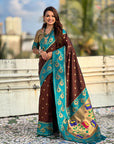 Coffee Brown Soft Silk Lotus Paithani Saree