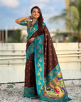 Coffee Brown Soft Silk Lotus Paithani Saree