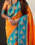 Orange Soft Silk Lotus Paithani Saree