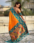 Orange Soft Silk Lotus Paithani Saree