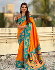 Orange Soft Silk Lotus Paithani Saree