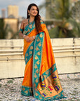 Orange Soft Silk Lotus Paithani Saree