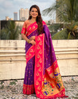Purple with Pink Soft Silk Lotus Paithani Saree