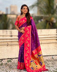 Purple with Pink Soft Silk Lotus Paithani Saree