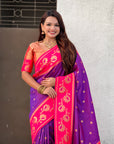 Purple with Pink Soft Silk Lotus Paithani Saree