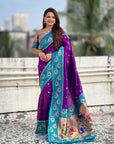 Purple with Rama Soft Silk Lotus Paithani Saree