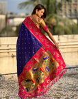 Violet Soft Silk Lotus Paithani Saree