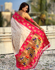 Cream Soft Silk Lotus Paithani Saree