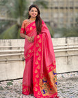Baby Pink Soft Silk Lotus Paithani Saree