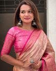 Peach Kanjivaram Soft Tissue Silk Leheriya Traditional Zari Woven Saree