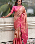 Peach Kanjivaram Soft Tissue Silk Leheriya Traditional Zari Woven Saree