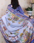 Blue Tussar Silk Pattachitra Traditional Printed Zari Woven Saree