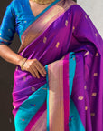 Purple Paithani Silk Saree with Muniya Satin Border