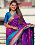 Purple Paithani Silk Saree with Muniya Satin Border