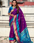 Purple Paithani Silk Saree with Muniya Satin Border