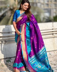 Purple Paithani Silk Saree with Muniya Satin Border