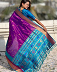 Purple Paithani Silk Saree with Muniya Satin Border