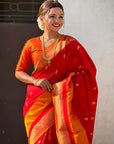 Red Paithani Silk Saree with Muniya Satin Border