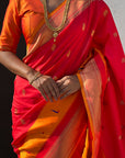 Red Paithani Silk Saree with Muniya Satin Border