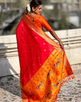 Red Paithani Silk Saree with Muniya Satin Border