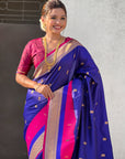 Violet Paithani Silk Saree with Muniya Satin Border