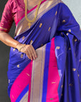 Violet Paithani Silk Saree with Muniya Satin Border