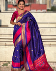 Violet Paithani Silk Saree with Muniya Satin Border