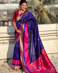 Violet Paithani Silk Saree with Muniya Satin Border