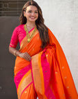 Orange Paithani Silk Saree with Muniya Satin Border