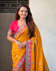 Mustard Pure Viscose Silk Position Printed Traditional Saree