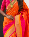 Orange Paithani Silk Saree with Muniya Satin Border