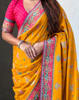 Mustard Pure Viscose Silk Position Printed Traditional Saree