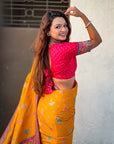 Mustard Pure Viscose Silk Position Printed Traditional Saree